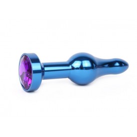 Удлиненная шарикообразная синяя анальная втулка с кристаллом фиолетового цвета - 10,3 см.