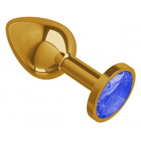 Золотистая анальная втулка с синим кристаллом - 7 см.